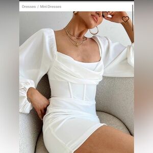 Princess Polly LILLIE LONG SLEEVE MINI DRESS WHITE Size 8 Worn Once